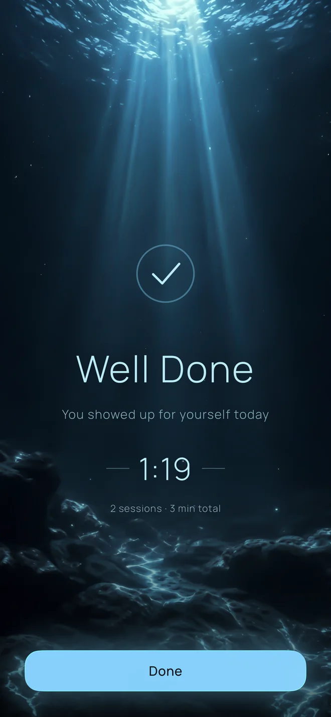 Kegelia completion screen: session summary