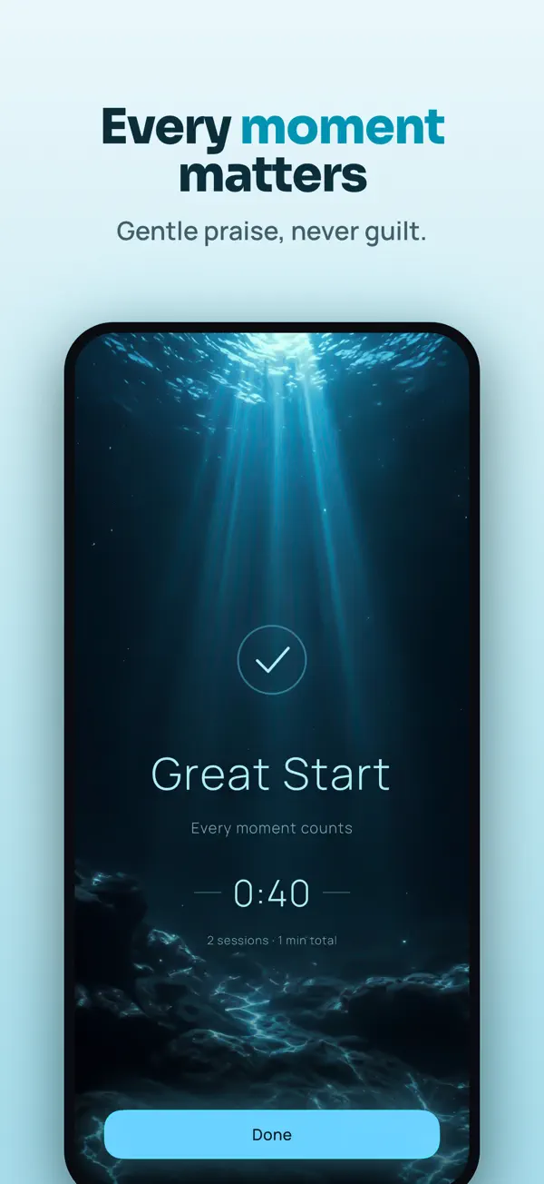 Completion screen reading Great Start, every moment counts, after a 40 second kegel session