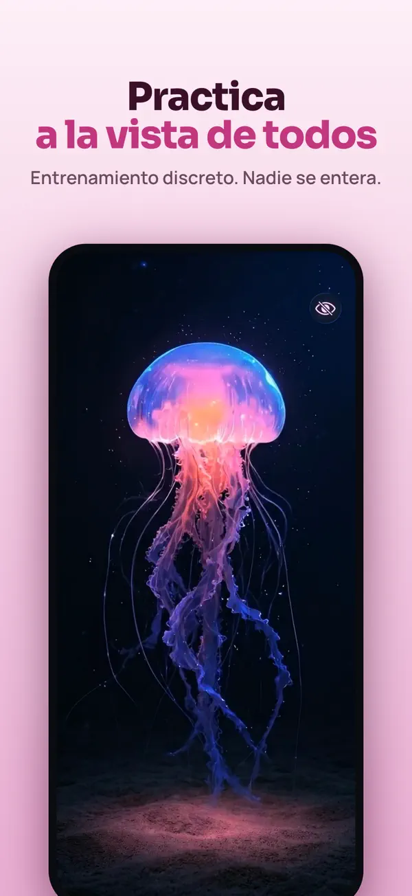 Tema de medusa pink con un botón para ocultar la interfaz y entrenar el suelo pélvico con discreción